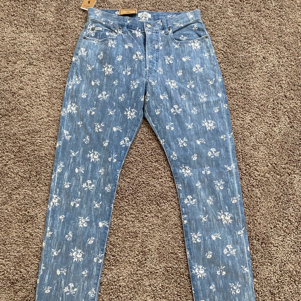 Polo Ralph Lauren The Callen High Rise Slim Blue Floral Print Jeans Size 29 NWT